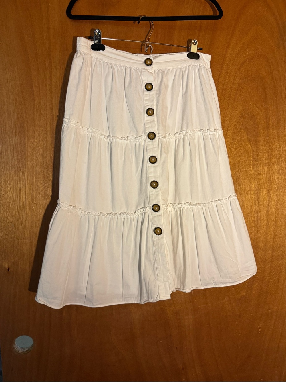 Live 4 Truth White Tiered Midi Skirt Large 100% Cotton Button Front Boho Cottage - Picture 2 of 6